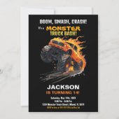 モンスタートラック誕生日招待状オレンジファイヤー 招待状 (正面)