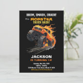 モンスタートラック誕生日招待状オレンジファイヤー 招待状 (スタンド正面)