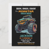 モンスタートラック誕生日招待状グリーンブラック 招待状 (正面)