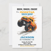 モンスタートラック誕生日招待状グリーンブルー 招待状 (正面)