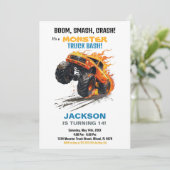 モンスタートラック誕生日招待状グリーンブルー 招待状 (スタンド正面)