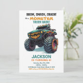 モンスタートラック誕生日招待状グリーン 招待状 (スタンド正面)