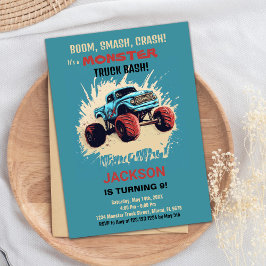モンスタートラック誕生日招待状グリーン 招待状