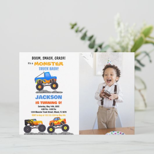 モンスタートラック誕生日招待状トラック写真 招待状 (スタンド正面)