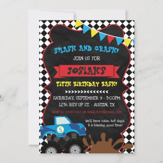 モンスタートラック誕生日招待状フラグ 招待状 (正面)