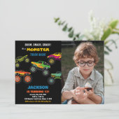 モンスタートラック誕生日招待状ブラックフォト 招待状 (スタンド正面)