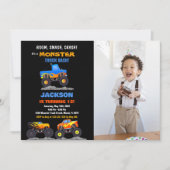 モンスタートラック誕生日招待状ブラックフォト 招待状 (正面)