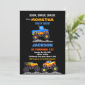 モンスタートラック誕生日招待状ブラック 招待状 (スタンド正面)