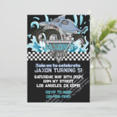 モンスタートラック誕生日招待状ブルーシャーク 招待状 (スタンド正面)