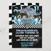 モンスタートラック誕生日招待状ブルーシャーク 招待状 (正面/裏面)