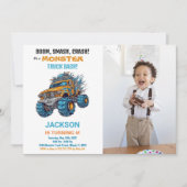 モンスタートラック誕生日招待状ブルーフォト 招待状 (正面)
