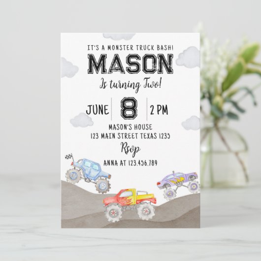モンスタートラック誕生日招待状レーシングカー 招待状 (スタンド正面)