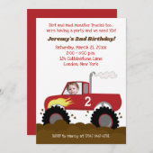 モンスタートラック誕生日招待状赤（写真付） 招待状 (正面/裏面)