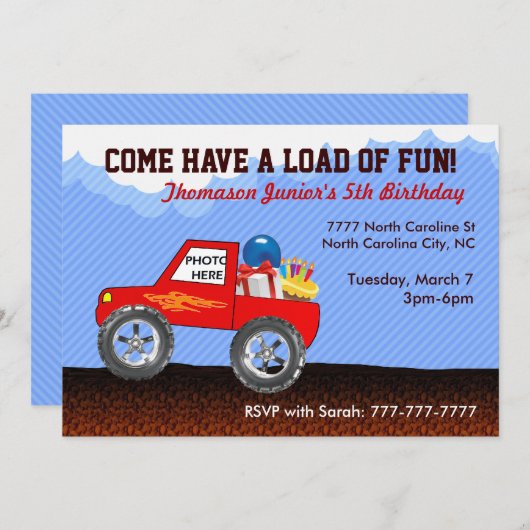 モンスタートラック誕生日招待状 招待状 (正面/裏面)