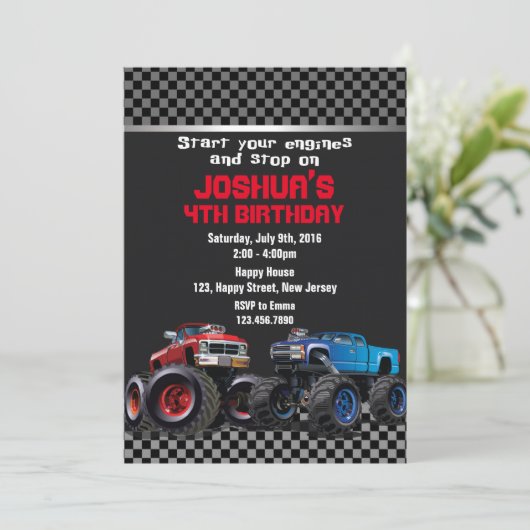 モンスタートラック誕生日招待状 招待状 (スタンド正面)