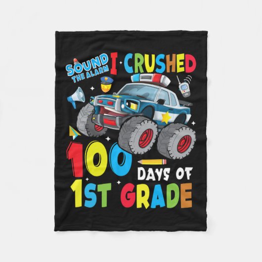 モンスタートラック警察の車100日の学校1st Gr フリースブランケット (正面)