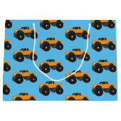 モンスタートラック車オレンジブルー ラージペーパーバッグ (正面)