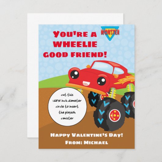 モンスタートラック遊バレンタインデーのギフトカード エンクロージャーカード (正面/裏面)