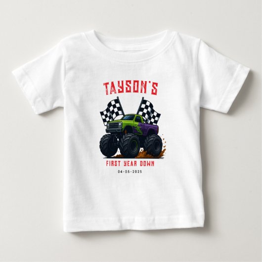 モンスタートラック1st誕生日パーティー ベビーTシャツ (正面)