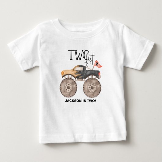 モンスタートラック2nd誕生日FASTキッズ2人 ベビーTシャツ (正面)