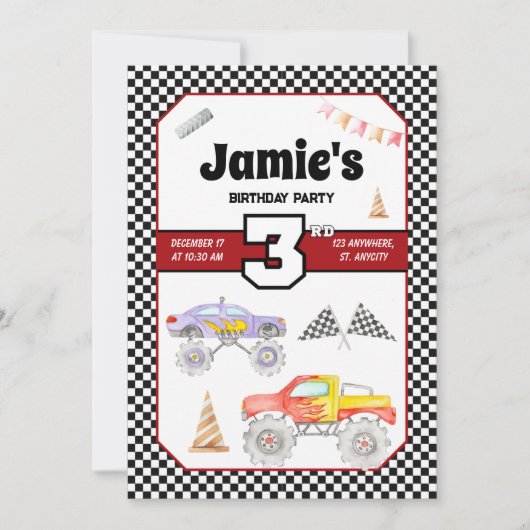 モンスタートラック3rd誕生日招待状 招待状 (正面)