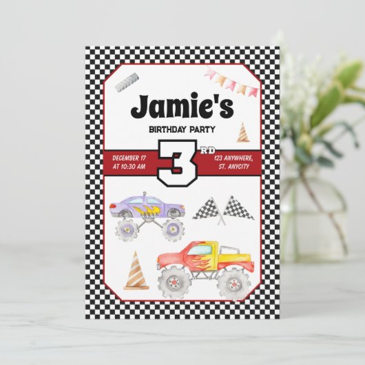 モンスタートラック3rd誕生日招待状 招待状 (スタンド正面)