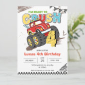 モンスタートラック4歳の誕生日の男の子を粉砕する準備ができている 招待状 (スタンド正面)