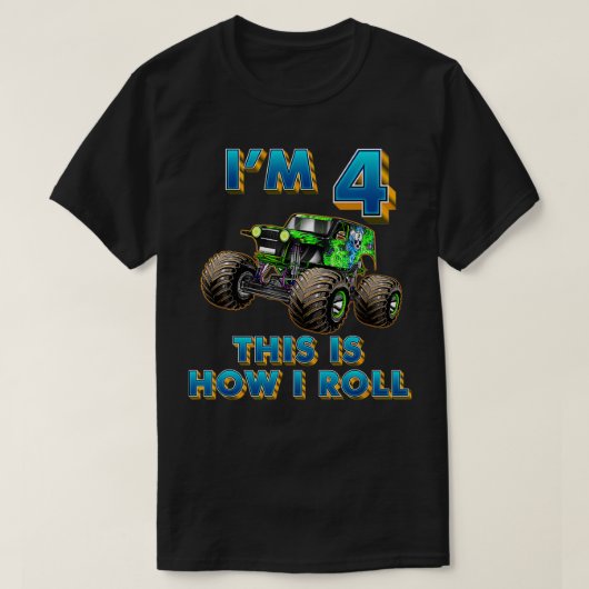 モンスタートラック4thバースデーボーイ4歳 tシャツ (デザイン正面)