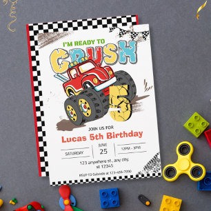 モンスタートラック5歳の誕生日の男の子をつぶす準備ができている 招待状