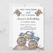 モンスタートラック、エンジン始動！男子１歳の誕生日 招待状 (正面)