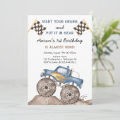 モンスタートラック、エンジン始動！男子１歳の誕生日 招待状 (スタンド正面)