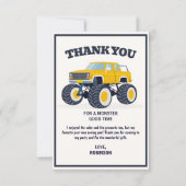 モンスタートラック クラッシュ・バースデー - 現代の黄色のモンスターカーレース サンキューカード (正面)