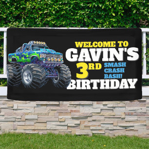 モンスタートラック クールブルー 3歳 誕生日 カスタム ビニール 横断幕