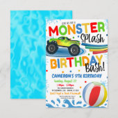 モンスタートラック スプラッシュ バースデー バッシュ パーティー 招待状 (正面/裏面)