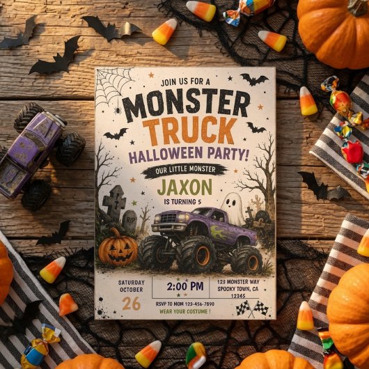 モンスタートラック ハロウィン お誕生日会 招待状