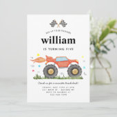 モンスタートラック バッシュ カーレース フラッグ 子供の誕生日 招待状 (スタンド正面)