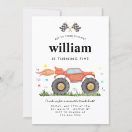 モンスタートラック バッシュ カーレース フラッグ 子供の誕生日 招待状