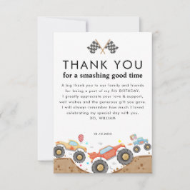 モンスタートラック バッシュ レース 水彩 子供の誕生日 サンキューカード