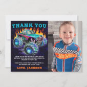 モンスタートラック ラリー ボーイ 誕生日 写真 サンキューカード (正面)