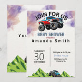 モンスタートラック 水彩 ベビーシャワー 招待状 (正面/裏面)