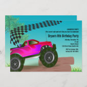 モンスタートラック 赤い誕生日パーティーの招待状 招待状 (正面/裏面)