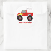 モンスタートラック（赤）パーソナライズされた丸ステッカー ラウンドシール (バッグ)