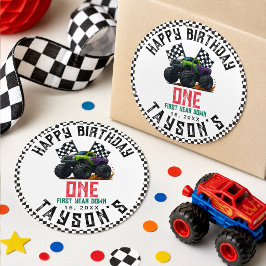 モンスタートラック 1歳のバースデーパーティー Vroom Party ラウンドシール