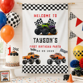 モンスタートラック 1歳誕生日パーティーバナー - ブーム 横断幕