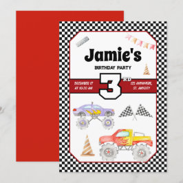 モンスタートラック 3歳 誕生日パーティー招待状 招待状