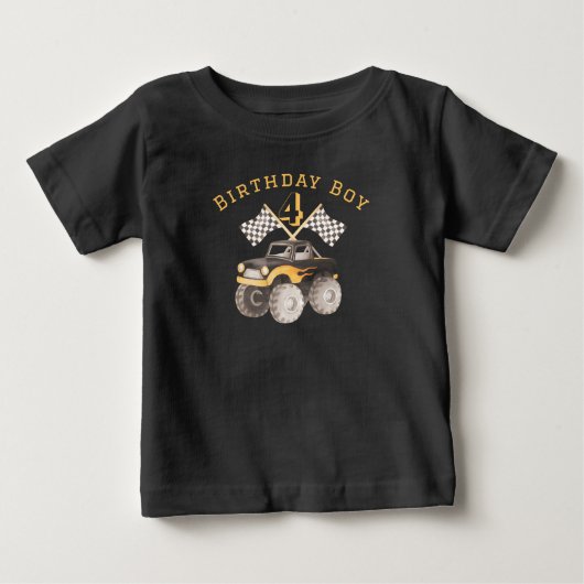 モンスタートラック 4歳誕生日Tシャツ ベビーTシャツ (正面)