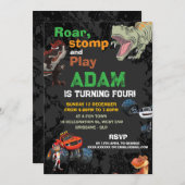 モンスタートラック&Tレックスボーイズ誕生日 招待状 (正面/裏面)