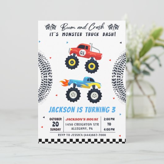 モンスタートラックBash男の子の誕生日パーティーの招待状 招待状 (スタンド正面)