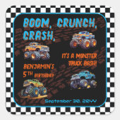 モンスタートラックBash男の子5th誕生日パーティー スクエアシール (正面)