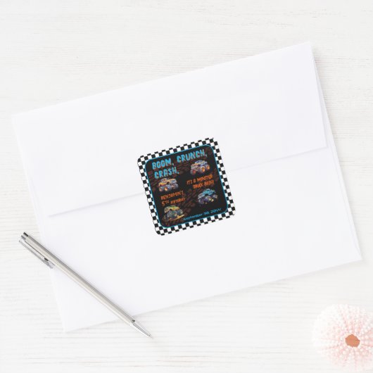 モンスタートラックBash男の子5th誕生日パーティー スクエアシール (封筒)